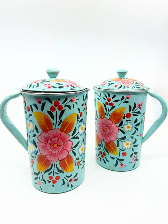 Hand Painted Stainless Steel Pitcher With Lid