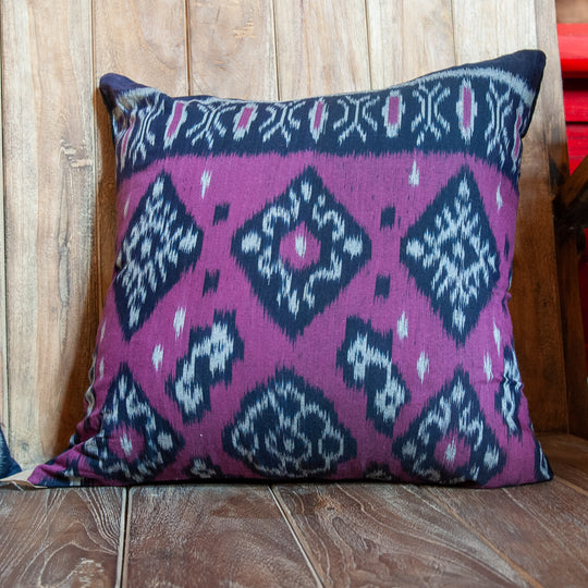 Ikat Cotton Pillow Cover - Blue and Red Wash