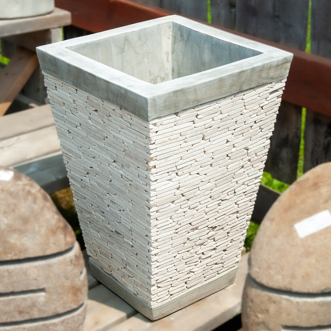 Javanese Cement Square Marble Pot - White