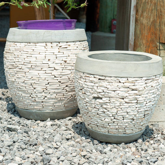 Javanese Cement Tulip Marble Pot - White