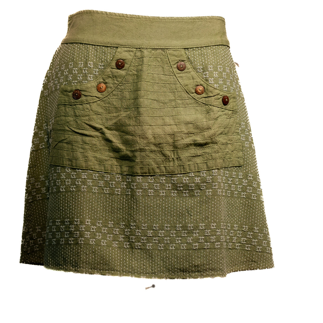 Thai Embroidered "Kantha Style" Short Skirt