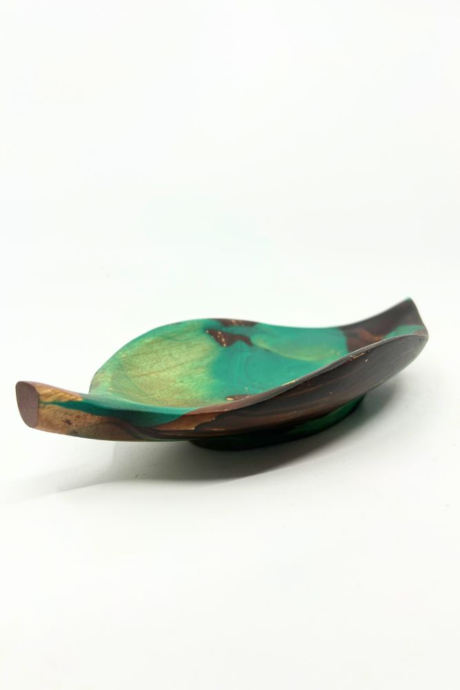 Mango Wood Medium Leaf Dish - 10" (Turquoise)