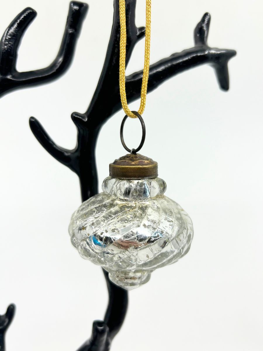 Mercury Glass Ribbed Spiral Ornament (Small)