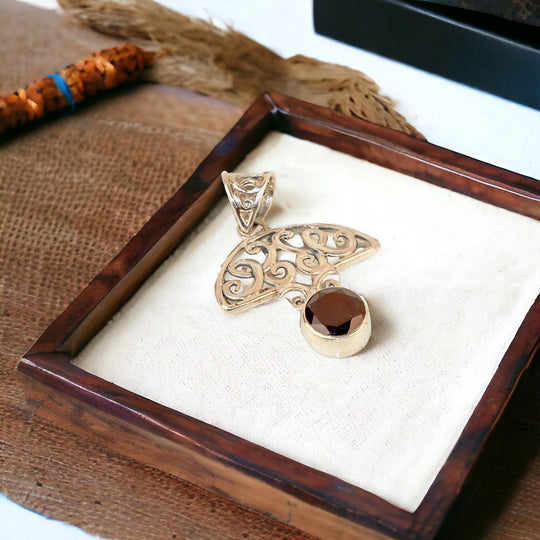 Garnet Half Moon Pendant