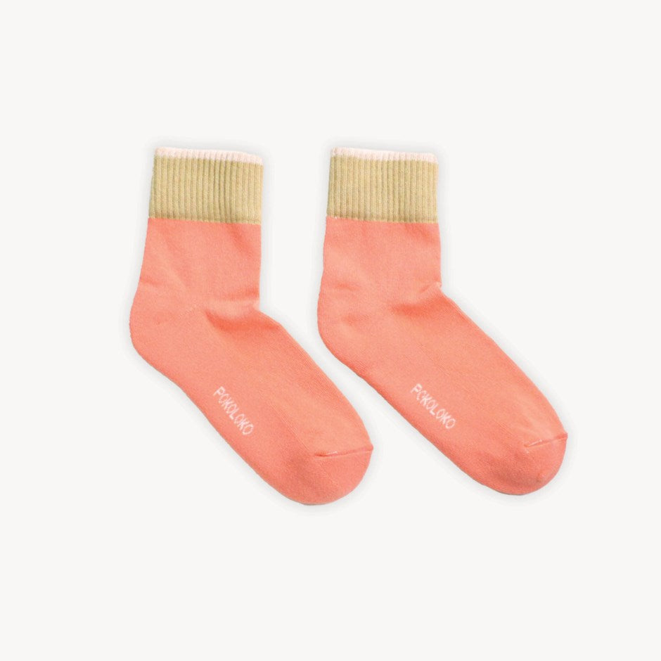 Block Pima Socks - Melon/Beige