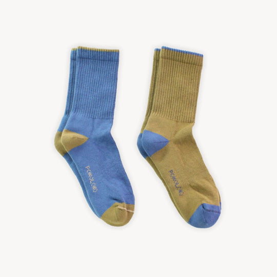 Heel/Toe Socks - Pack of 2- Brown/ Blue