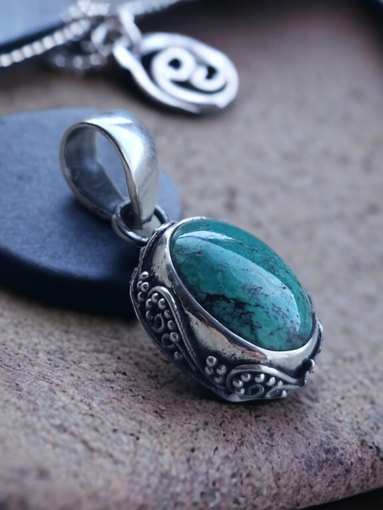 Ornate Turquoise Oval Pendant