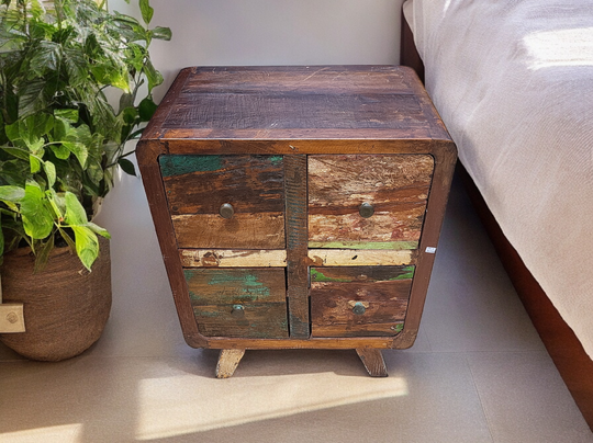 Reclaimed Teak 4-Drawer Side Table