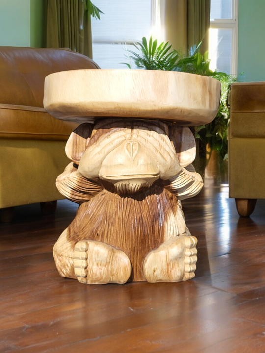 "See No Evil" Carved Monkey Stool