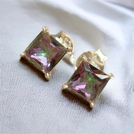 Mystic Topaz Square Stud Earrings