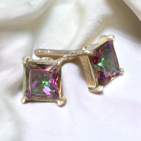 Mystic Topaz Square Stud Earrings