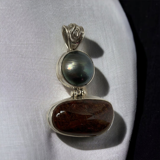 Grey Pearl & Pietersite Pendant