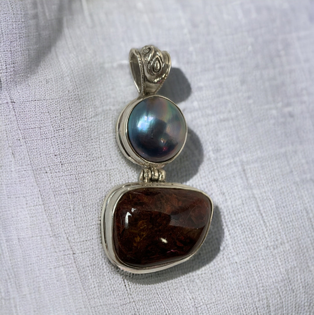 Grey Pearl & Pietersite Pendant