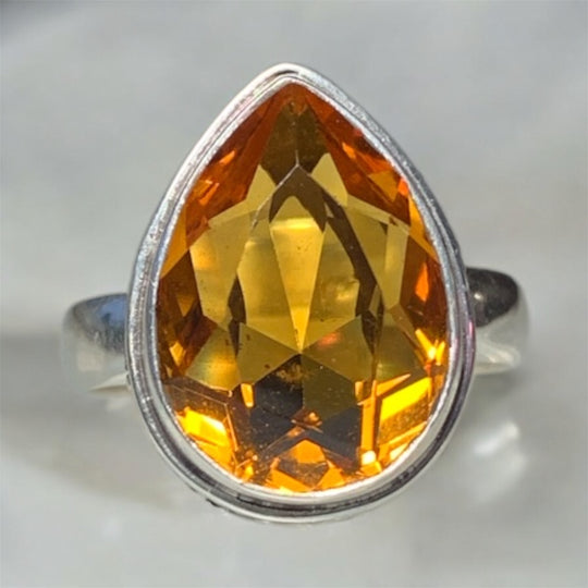 Teardrop Ornate Citrine Carved Ring