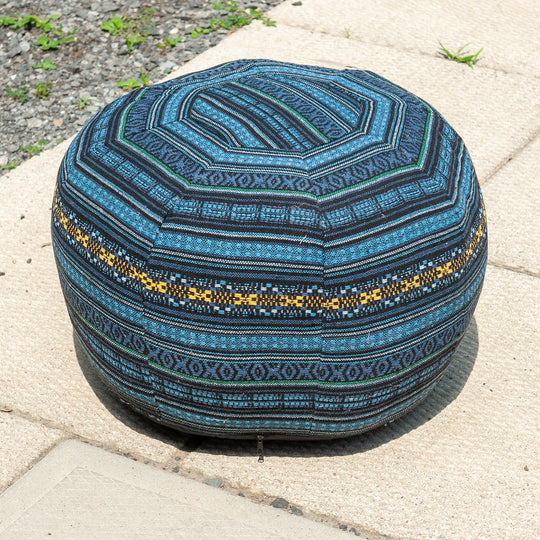 Cotton Weave Pouf - Blue/Gold