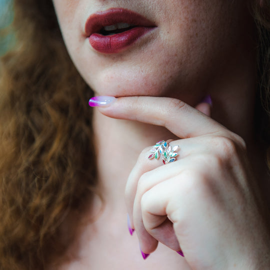 Thai Silver Floral Rainbow Ring