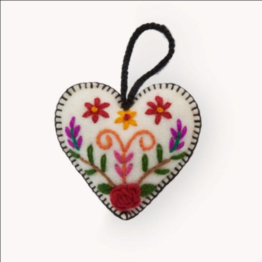 Hand Embroidered Ornament - Floral Heart