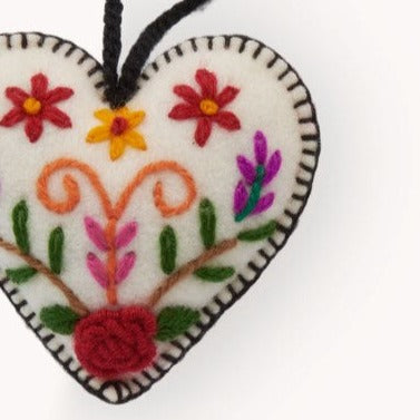 Hand Embroidered Ornament - Floral Heart