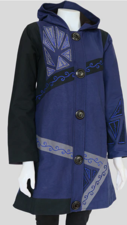 Embroidered Angled Long Canvas Jacket