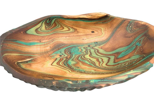 Mango Wood Clam Serving Bowl -  14" (Turquoise)