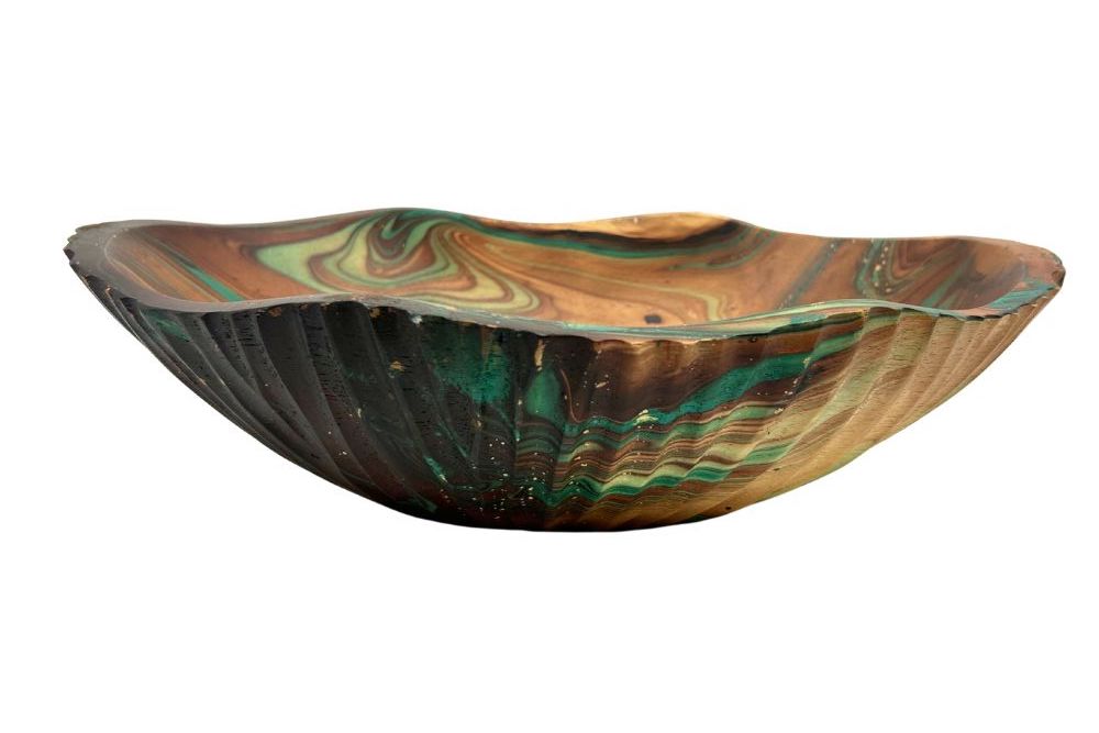 Mango Wood Clam Serving Bowl -  14" (Turquoise)