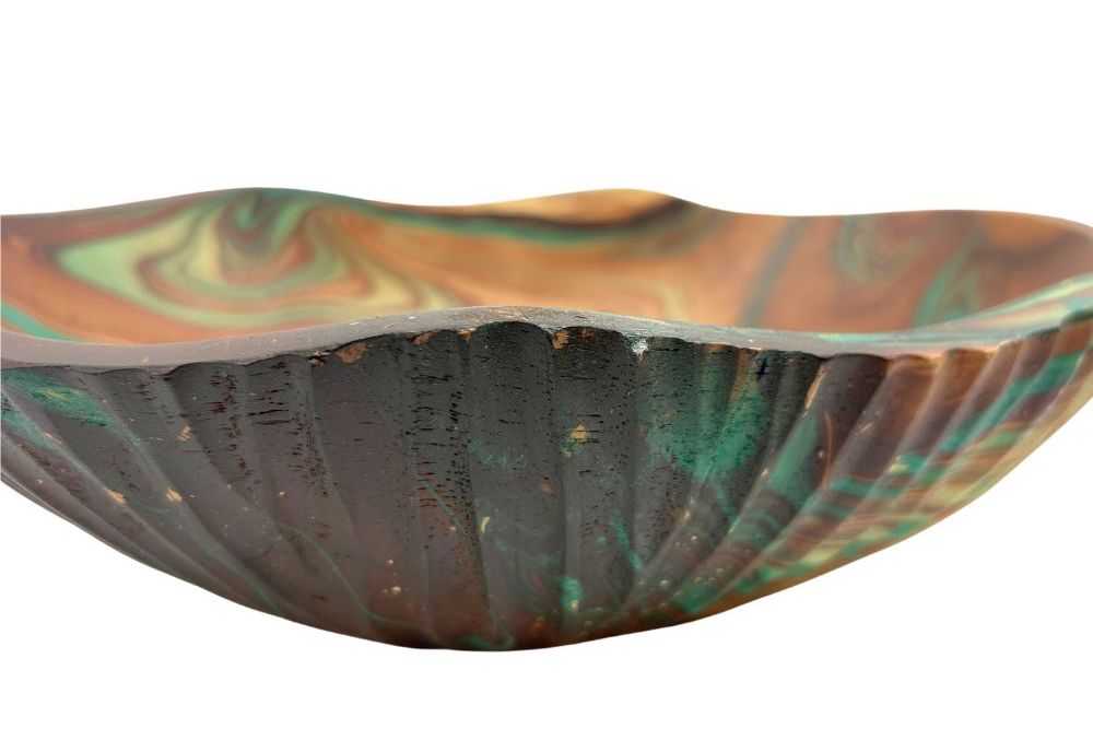 Mango Wood Clam Serving Bowl -  14" (Turquoise)