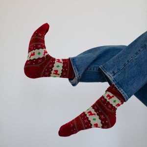 Holiday Stripe Alpaca Socks- Red