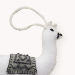 Hand Embroidered Ornament - Alpaca Friend - White