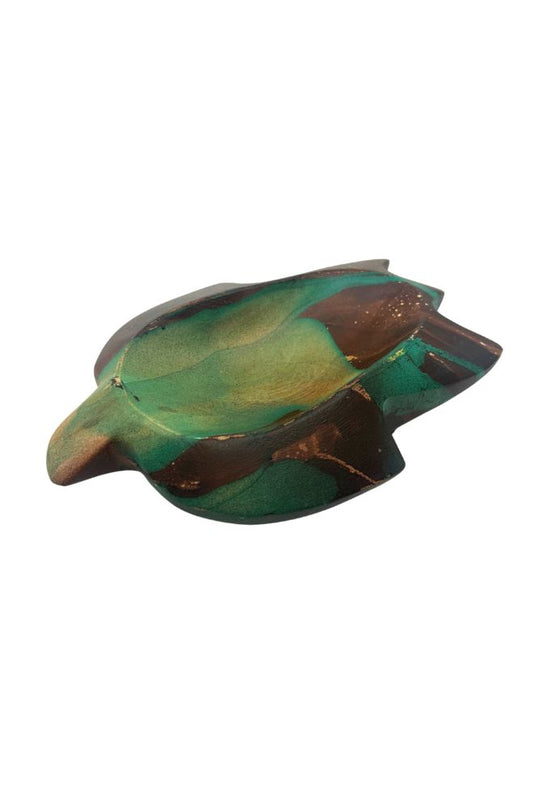 Mango Wood Turtle Dish - 9" (Turquoise)