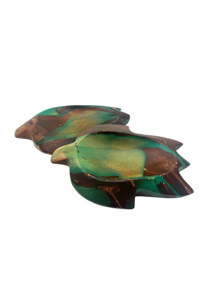 Mango Wood Turtle Dish - 9" (Turquoise)