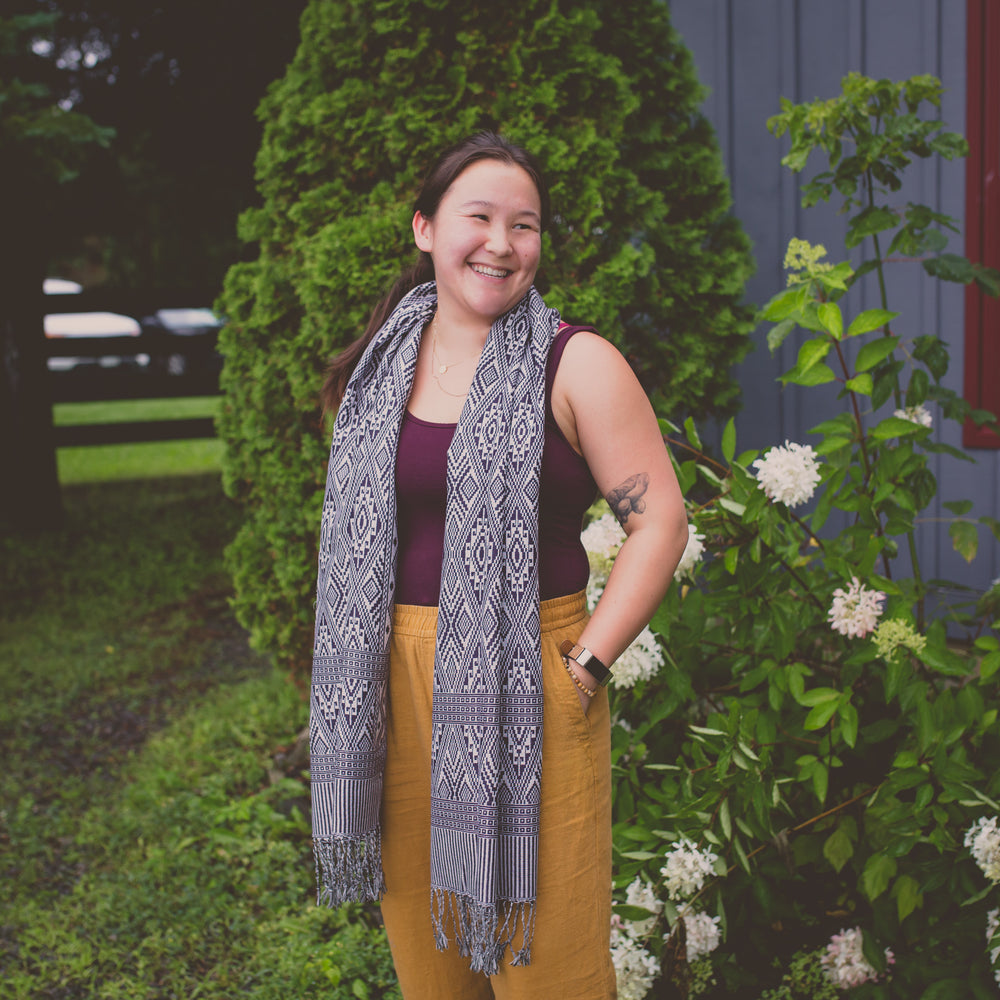 Patterned Cashmere Feel Scarf Black/White