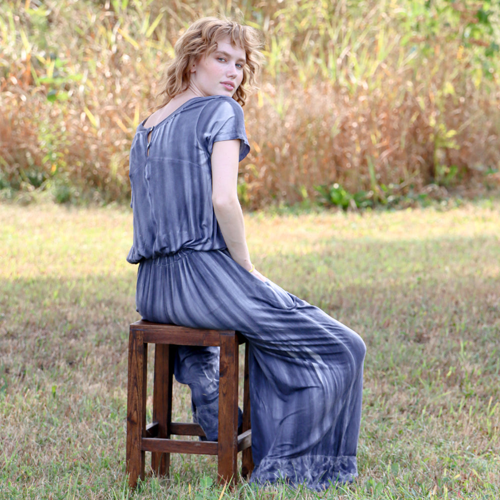 Embroidered Jumpsuit- Blue