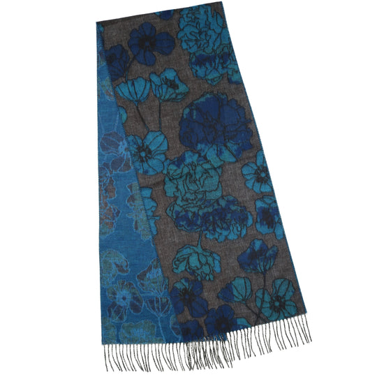 Floral Sketch Woven Cashmink® Scarf - Blue