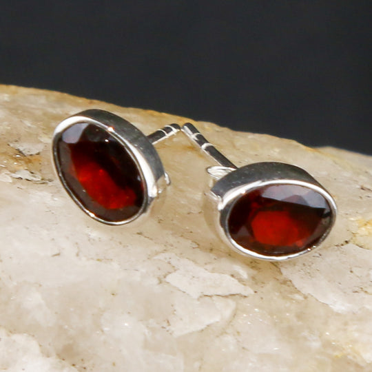 Oval Garnet Stud Earring