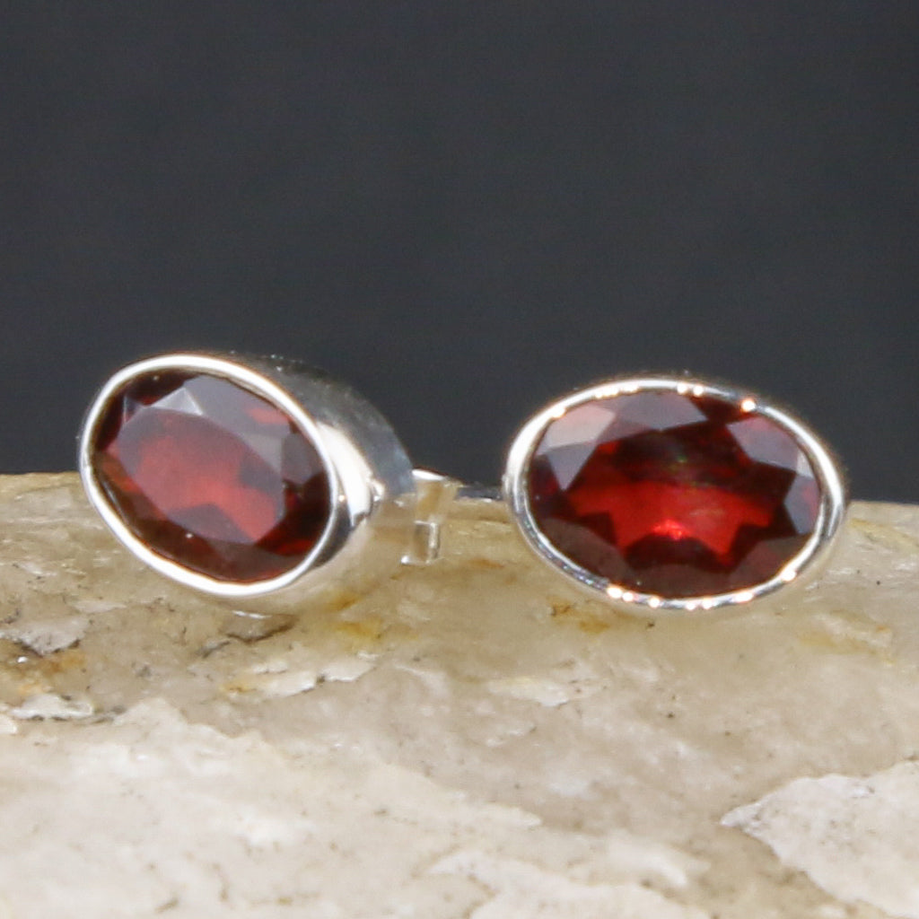 Oval Garnet Stud Earring