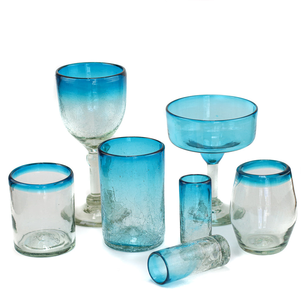 Mexican Wine Glass - Aqua Crackle - 7"