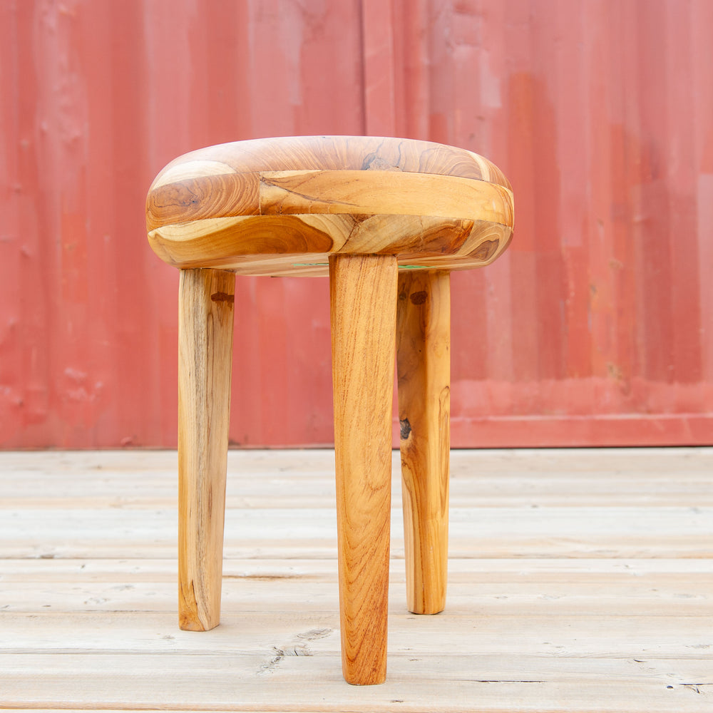 Tabouret incrusté de teck