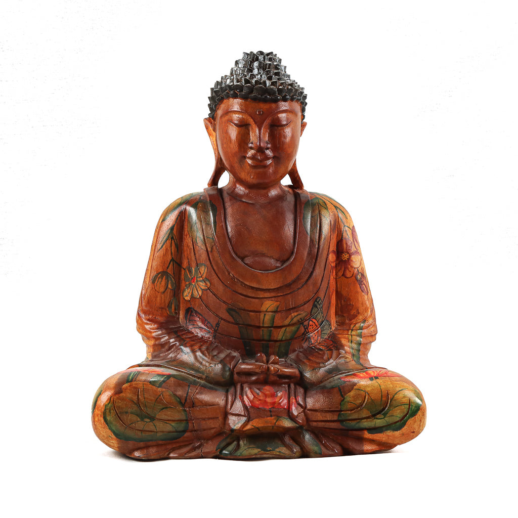 Painted Floral Meditating Buddha - Large