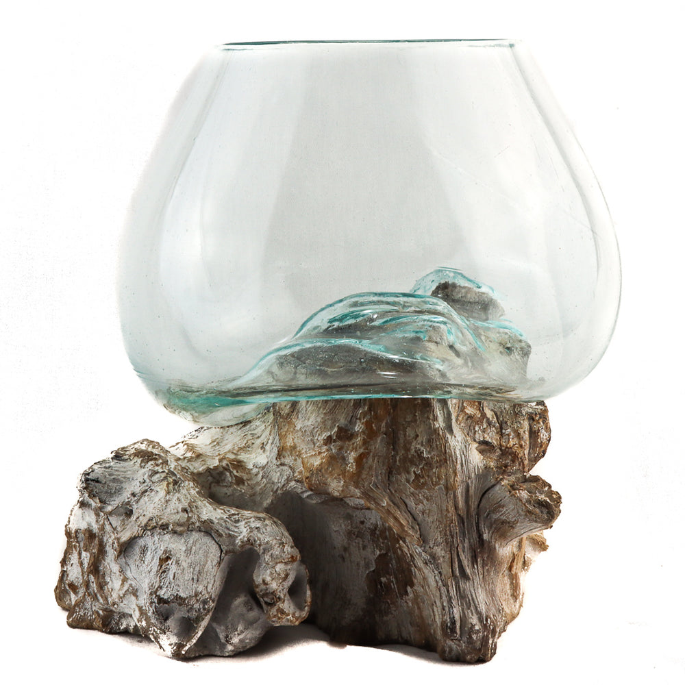 Globe en verre sur bois blanc délavé, 10"