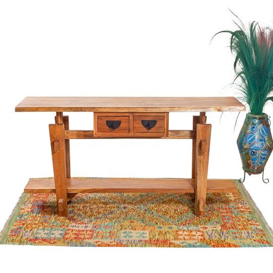 Thai Teak Console with Iron Handles