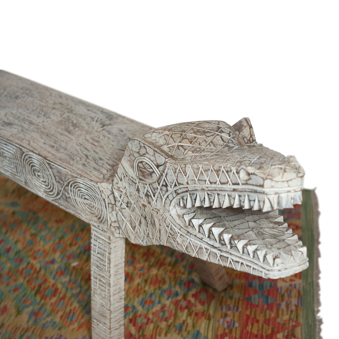 Large White Wash Crocodile Bench