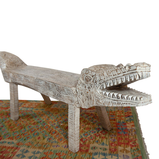 Large White Wash Crocodile Bench