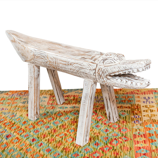 Small White Wash Crocodile Bench