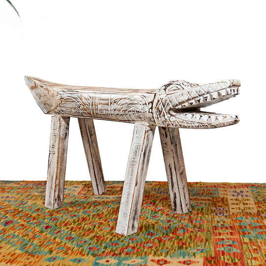 Small White Wash Crocodile Bench