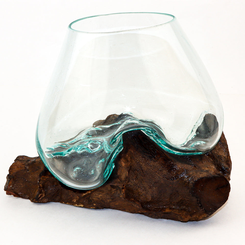 Glass Globe on Natural Wood - 10.5"