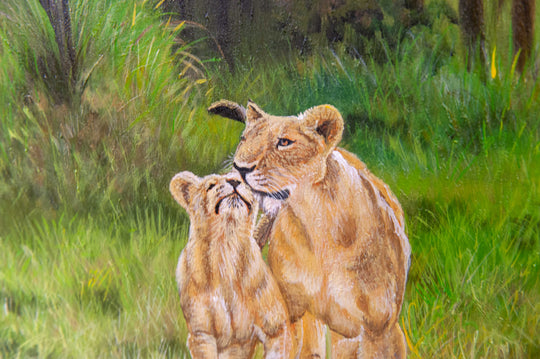 Maman Lion et Cub - Peinture