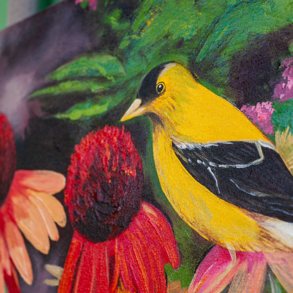 Golden Finch in Flowers - Painting