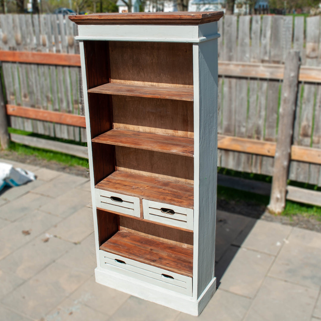 rustic style wooden shelf, tall in a pantry style.