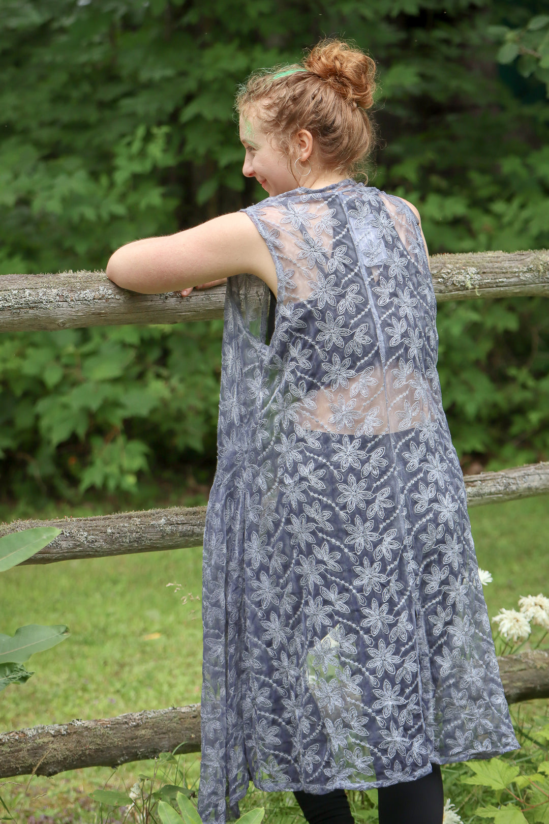 Embroidered Lace Vest - Grey