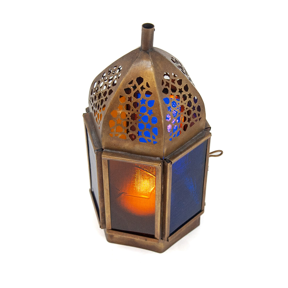 Egyptian Brass Glass Lantern - Multi